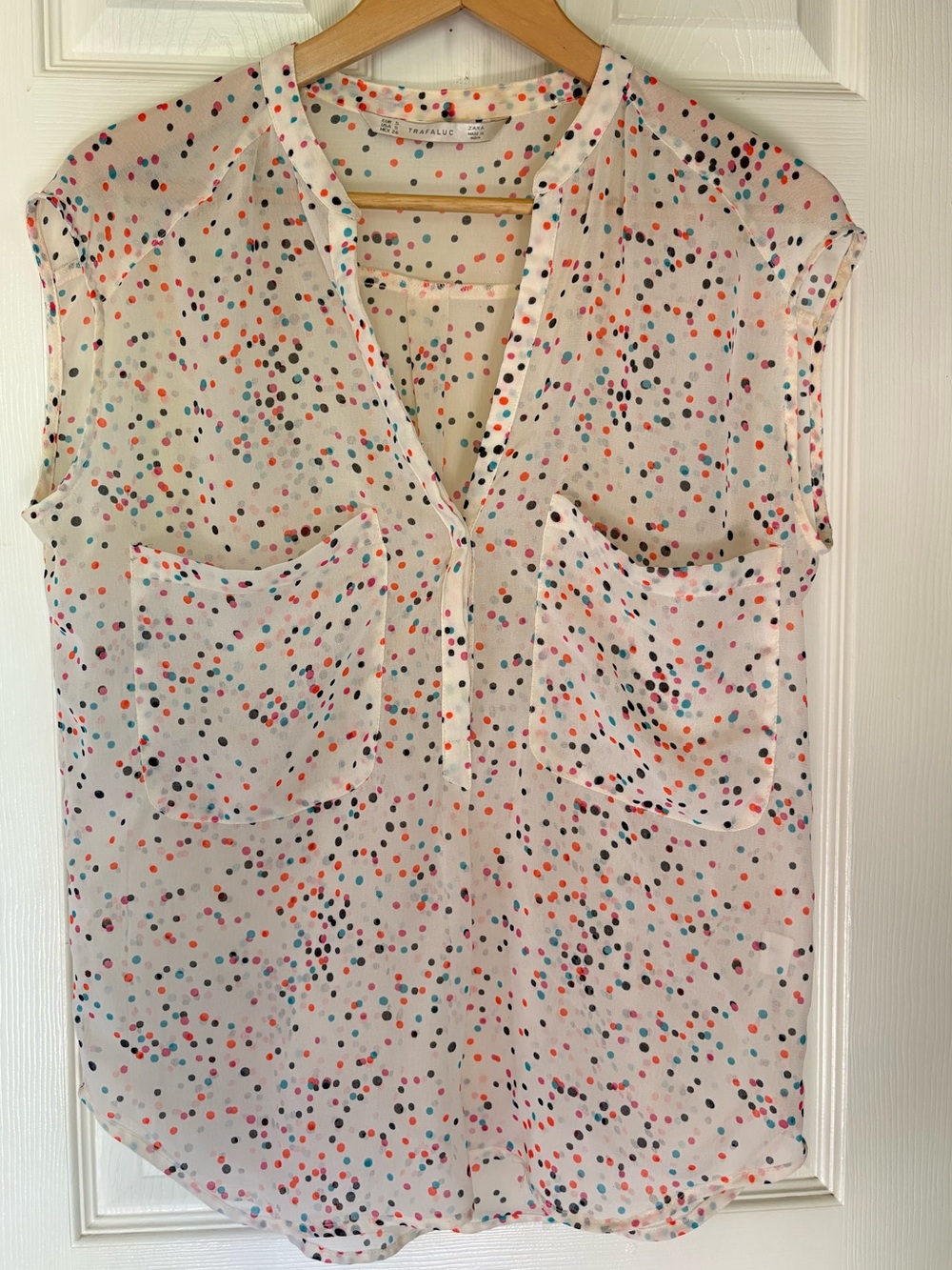 Zara White Multicolor Polka Dot Sleeveless Blouse women’s small